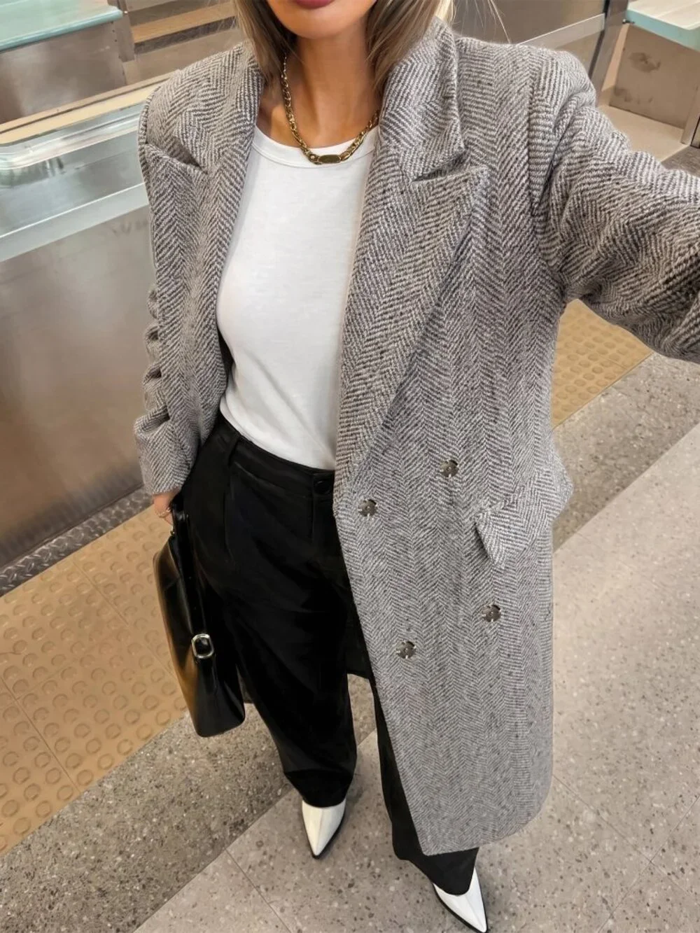 Multicolor Elegant Women's Loose Lapel Collar Double Button Pocket Midi Coat